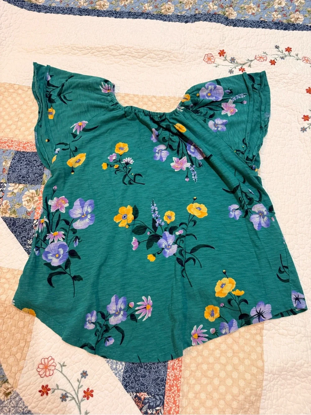 Old Navy Teal Floral Print Top